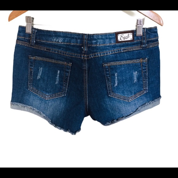 EARL JEAN Blue Distressed Jean Shorts With Pockets Denim Blue Size 9 - Picture 3 of 9